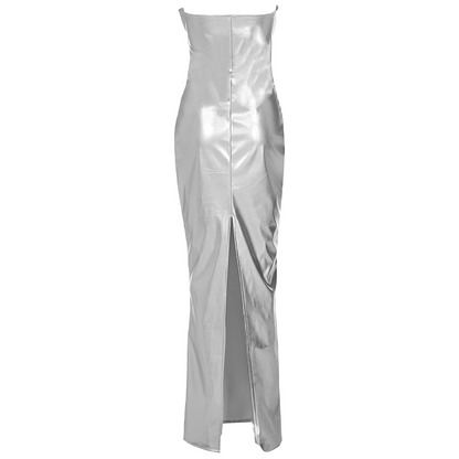 Silver Metallic Strapless Bodycon Dress