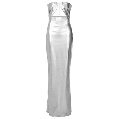 Silver Metallic Strapless Bodycon Dress