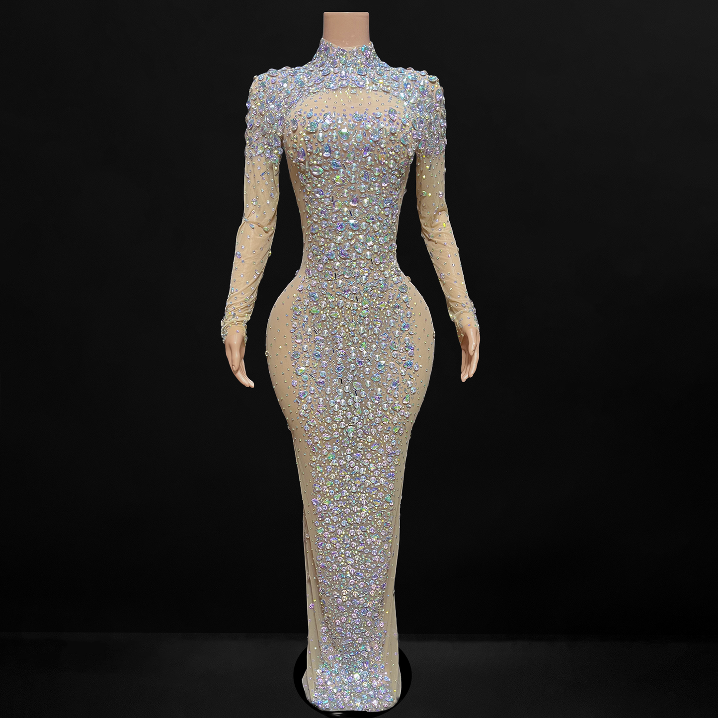 Multicolor Long Sleeve Rhinestone Dress