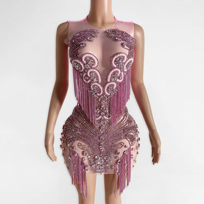 Jocelyn Tassel Embellished Rhinestone Mini Dress