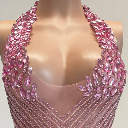 As Seen on Britney Spears | The Britney Pink Rhinestone Beaded Mini Dress