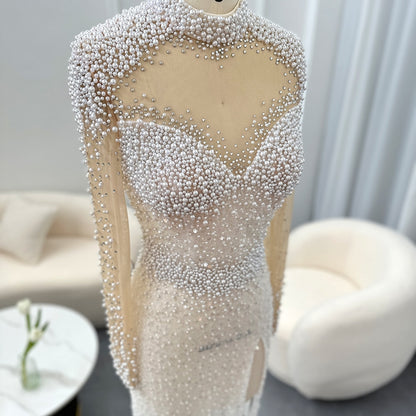 Sheer Pearl and Sequin Embellished Dress