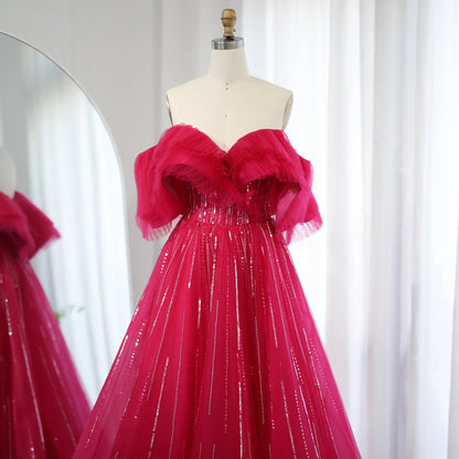 Strapless Sequin Embellished Fuchsia Gown