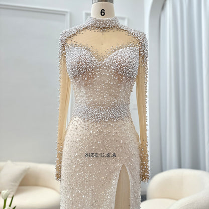 Sheer Pearl and Sequin Embellished Dress