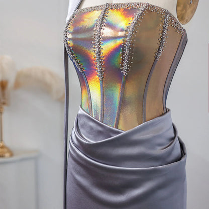 Iridescent Strapless Rhinestone Corset Dress