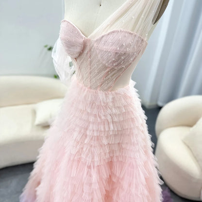 Ombre One Shoulder Layered Tulle Dress