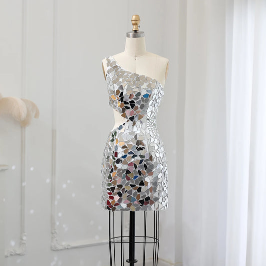Mirror Embellished Cutout Mini Dress