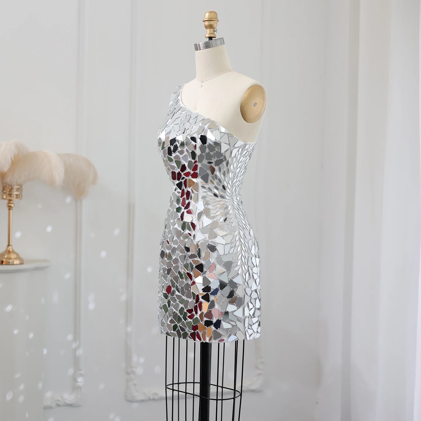 Mirror Embellished Cutout Mini Dress BOUGIE GLITTER Mirror Embellished Cutout Mini Dress BOUGIE GLITTER