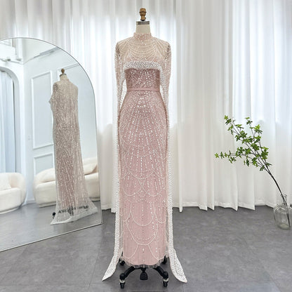 Light Pink Embellished Pearl and Sequin Color Cape Dress BOUGIE GLITTER Light Pink Embellished Pearl and Sequin Color Cape Dress BOUGIE GLITTER