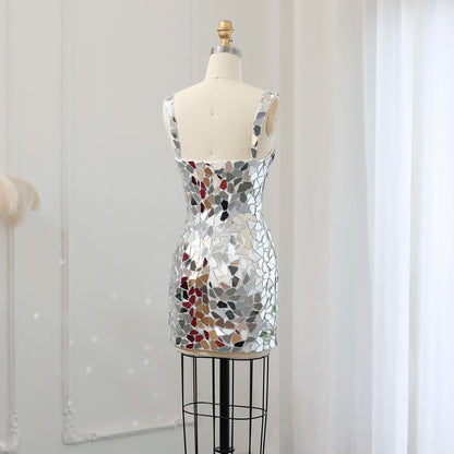 Mirror Embellished Mini Dress