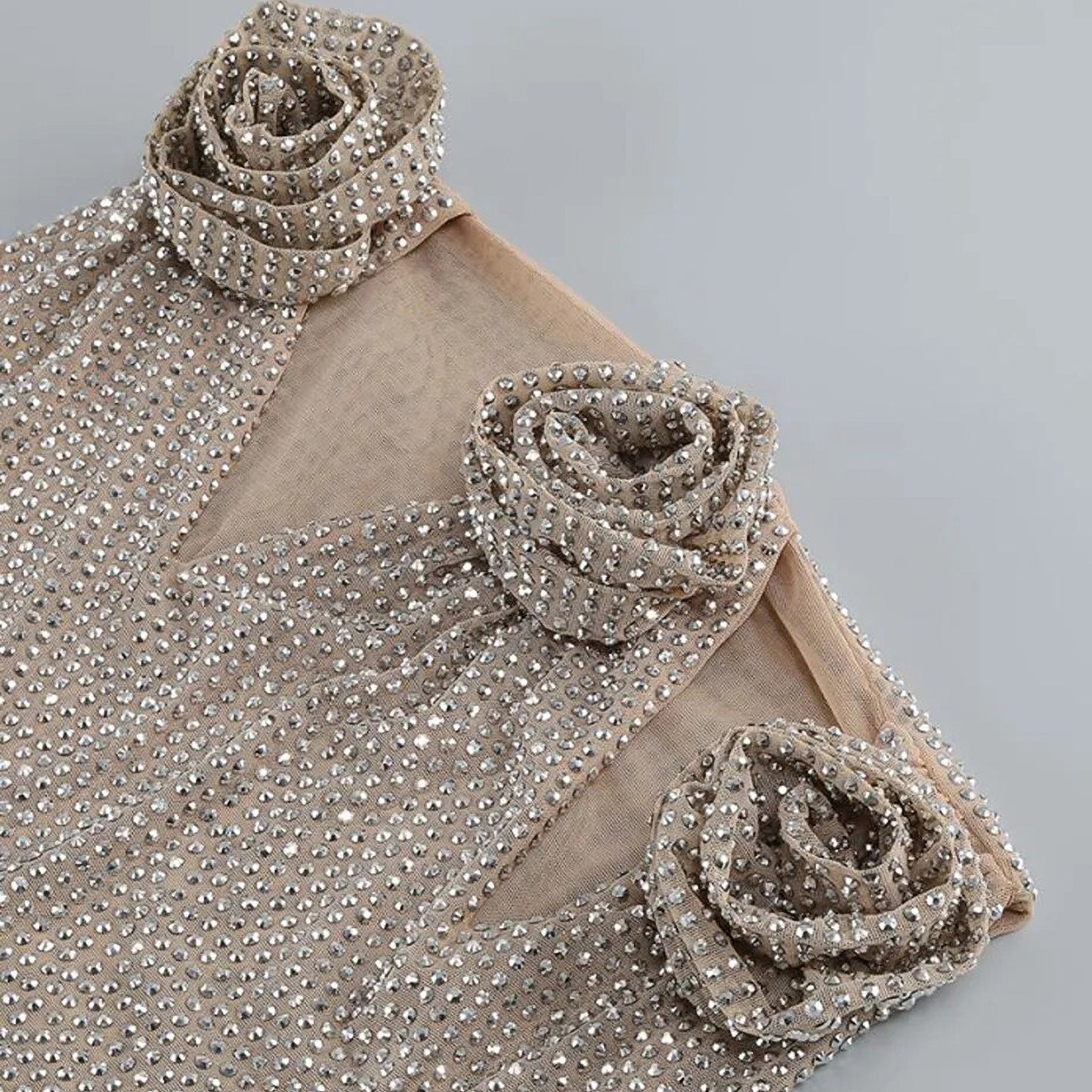 Rose Studded Rhinestone Cutout Top and Skirt Set