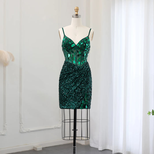 Mirror Sequin Embellished Spaghetti Strap Mini Dress