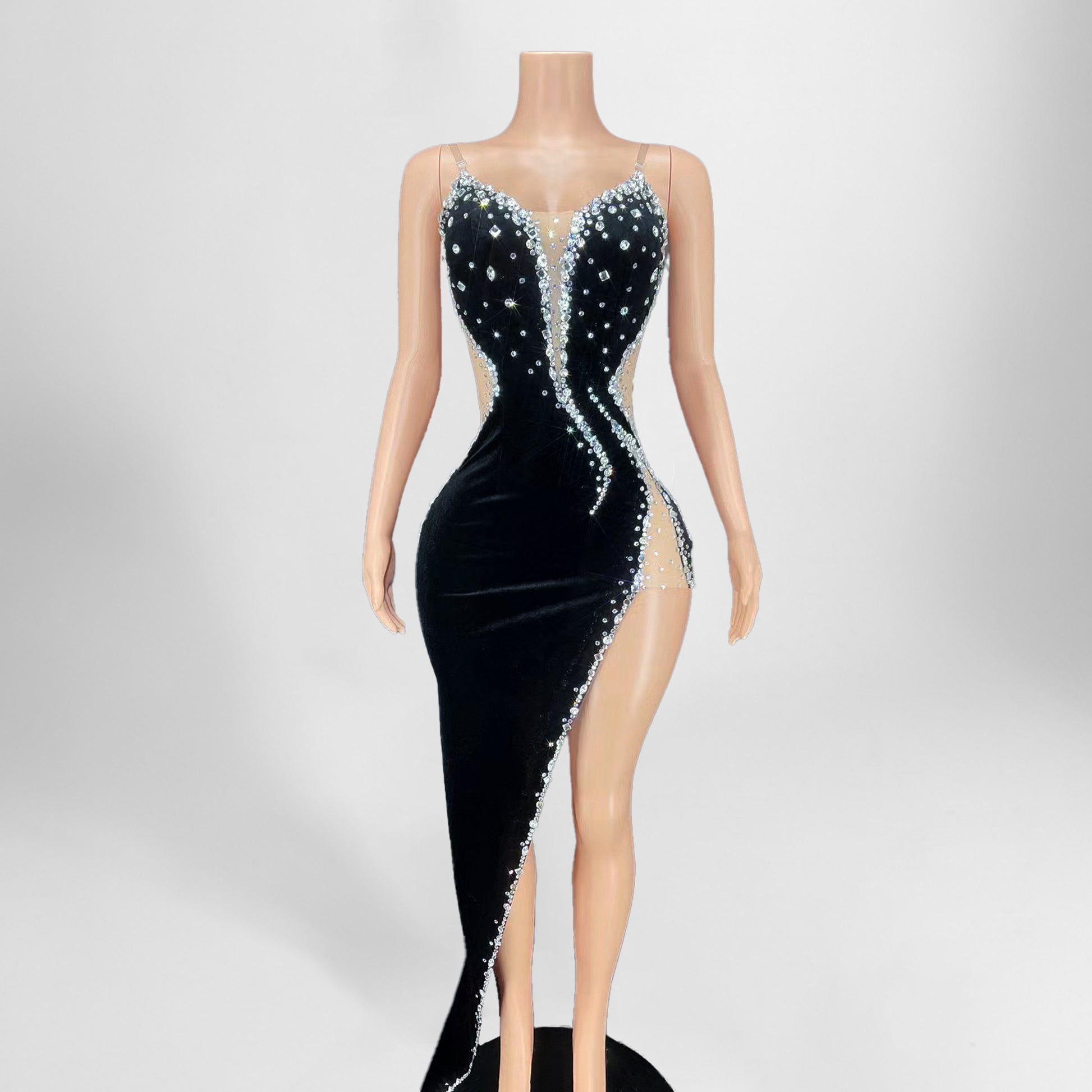 Black Velvet Crystal Rhinestone Dress – BOUGIE GLITTER