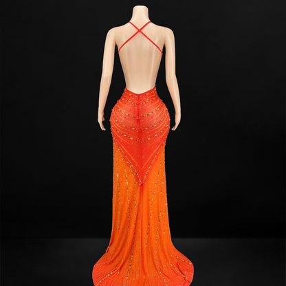 Colorful Bodycon Rhinestone Starburst Dress