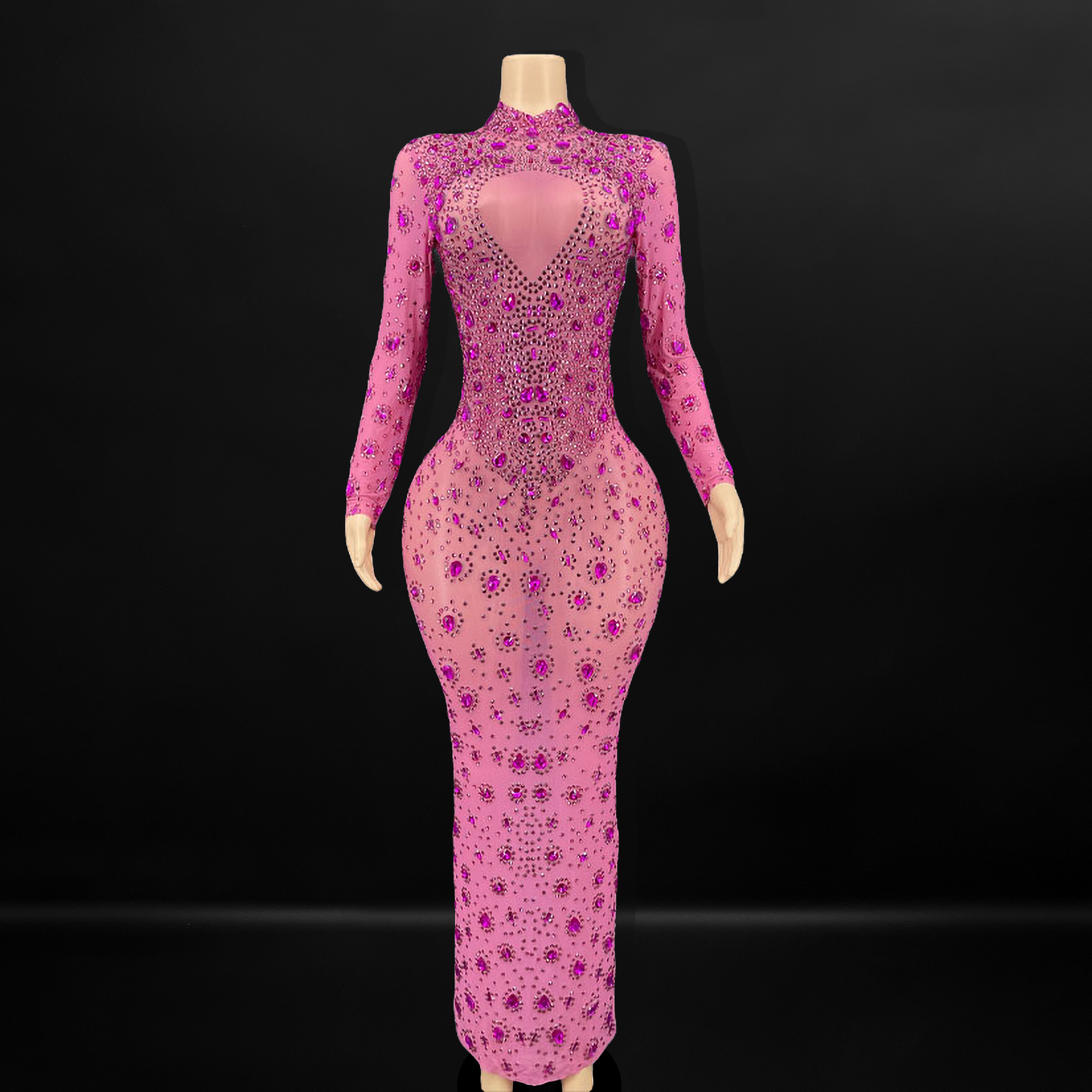 Pink Long Sleeve Crystal Rhinestone Dress BOUGIE GLITTER Pink Long Sleeve Crystal Rhinestone Dress BOUGIE GLITTER