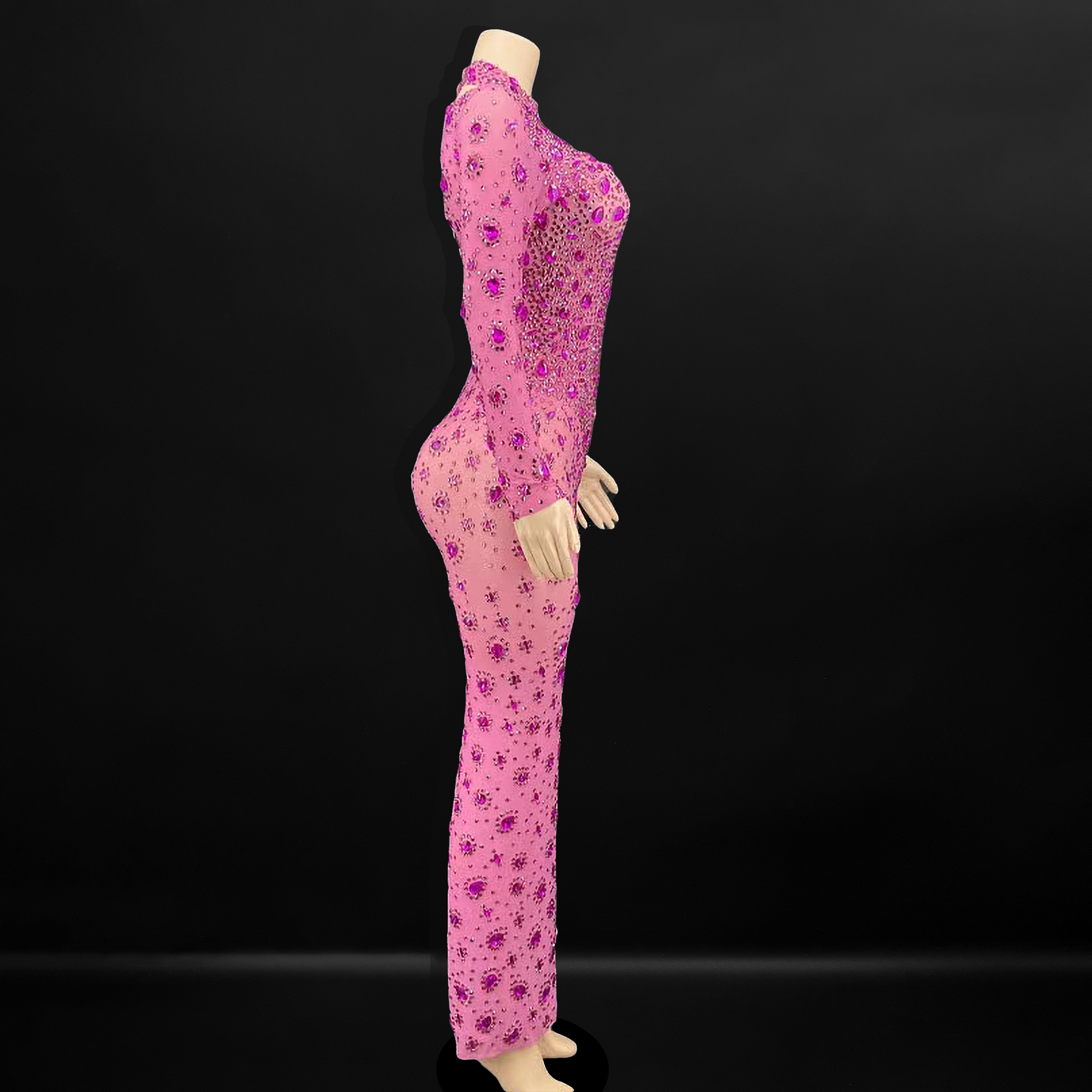 Pink Long Sleeve Crystal Rhinestone Dress BOUGIE GLITTER Pink Long Sleeve Crystal Rhinestone Dress BOUGIE GLITTER