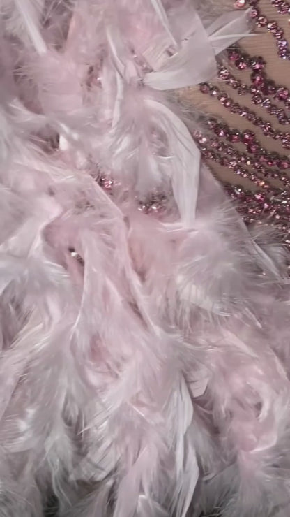 Amelia Beaded Scalloped Feather Mini Dress