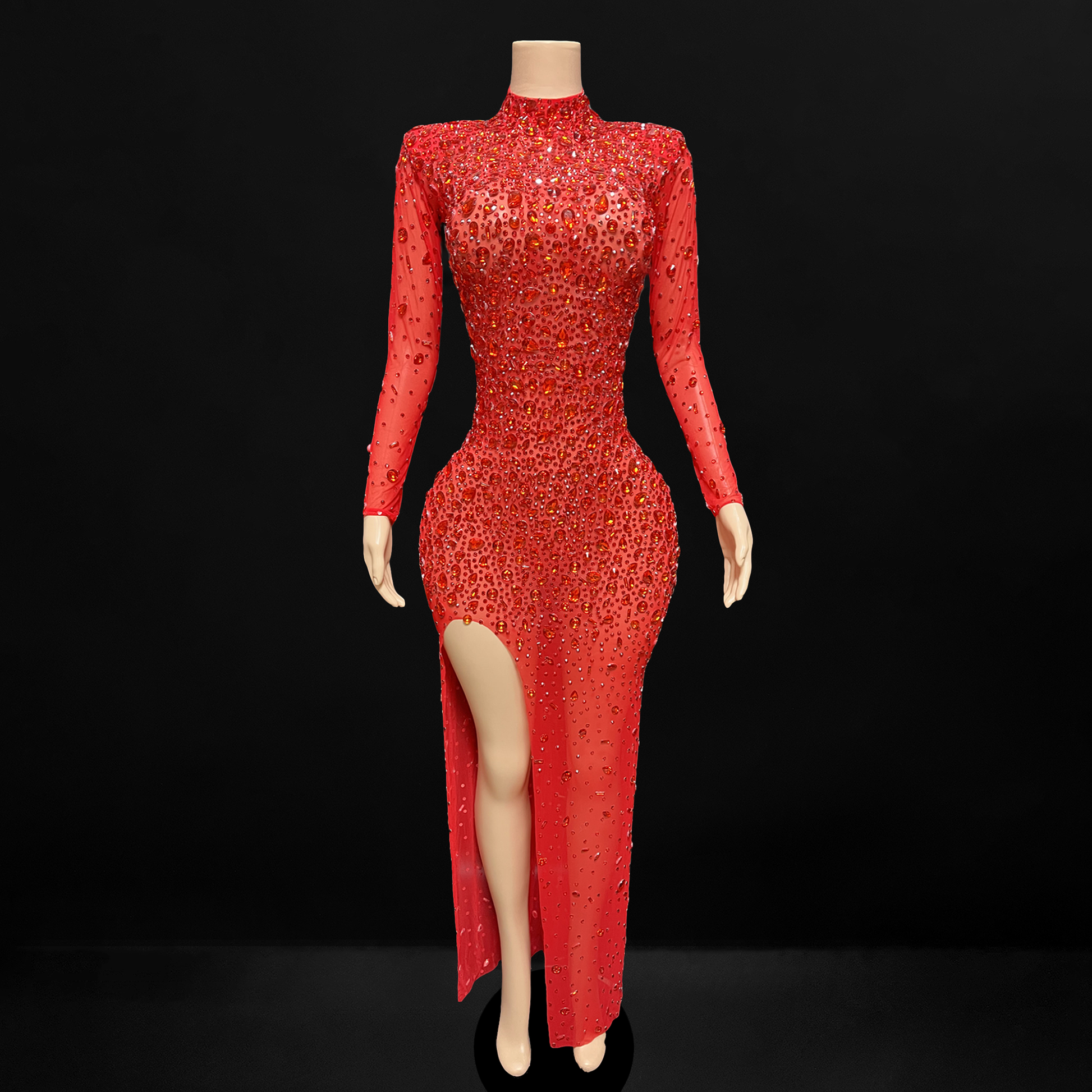 Ruby Slippers Rhinestone Dress with Thigh High Slit BOUGIE GLITTER Ruby Slippers Rhinestone Dress with Thigh High Slit BOUGIE GLITTER