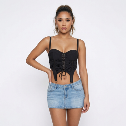 Black Lace Up Crop Cami Bustier