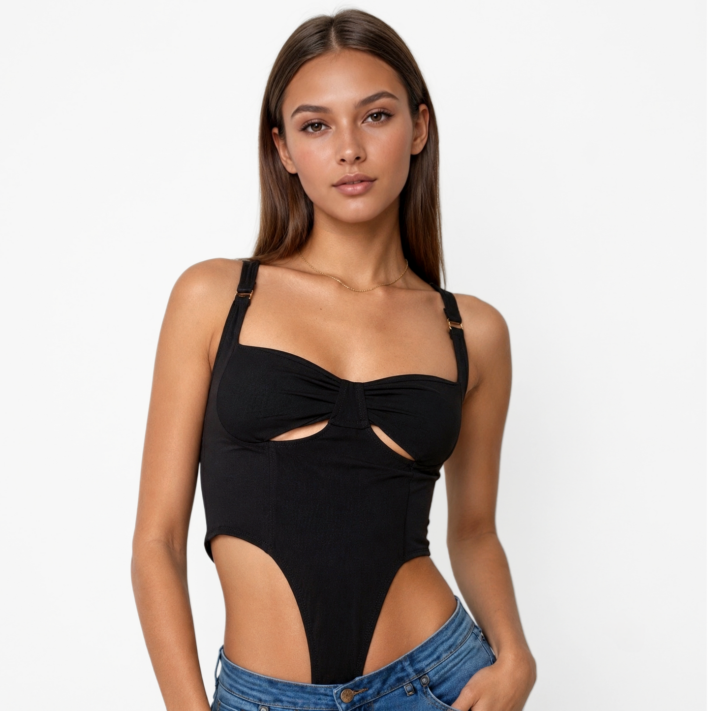 Semi-Sheer Mesh Cropped Cut-Out Cami Bustier Top