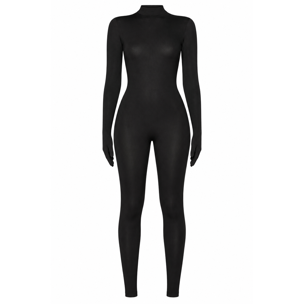 Black High-Neck Gloved Catsuit