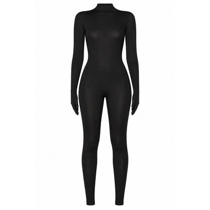 Black High-Neck Gloved Catsuit