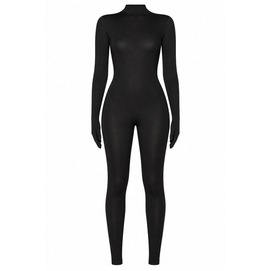 Black High-Neck Gloved Catsuit