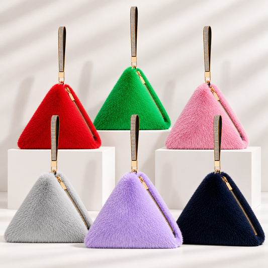 Pyramid Faux Fur Diamante Strap Bag Multiple Colors