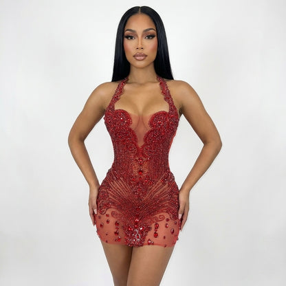 Isla Beaded Rhinestone Mini Dress V2