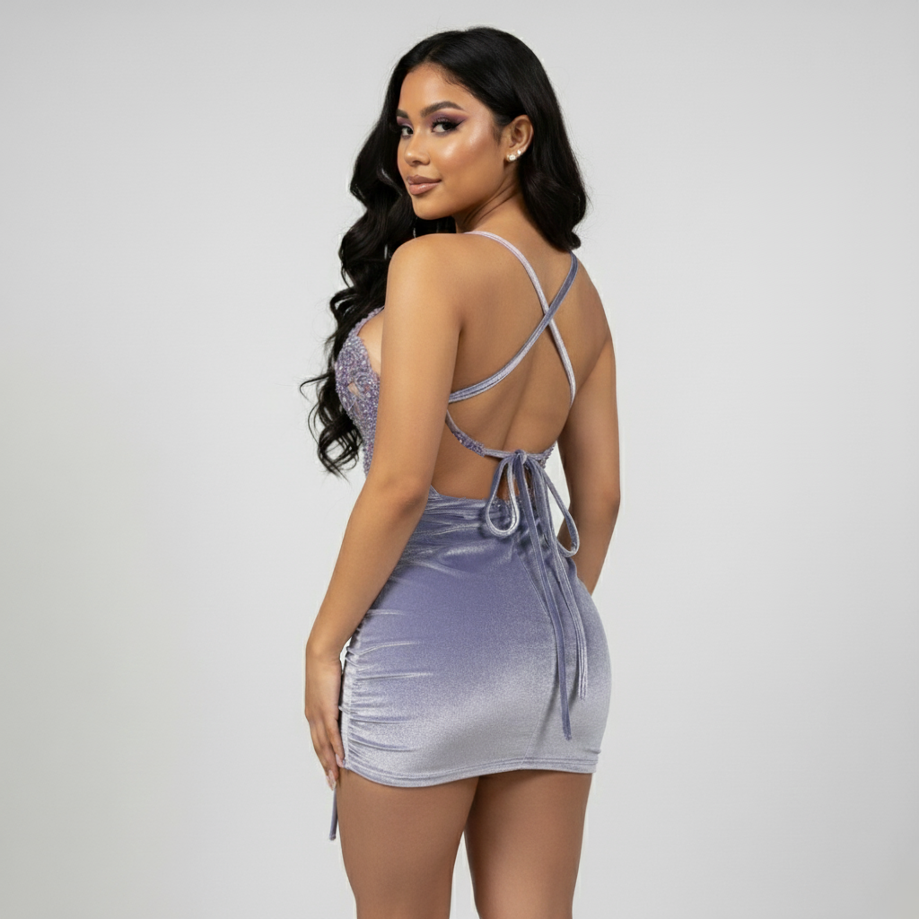 Aubrey Velvet Beaded Bodice Mini Dress