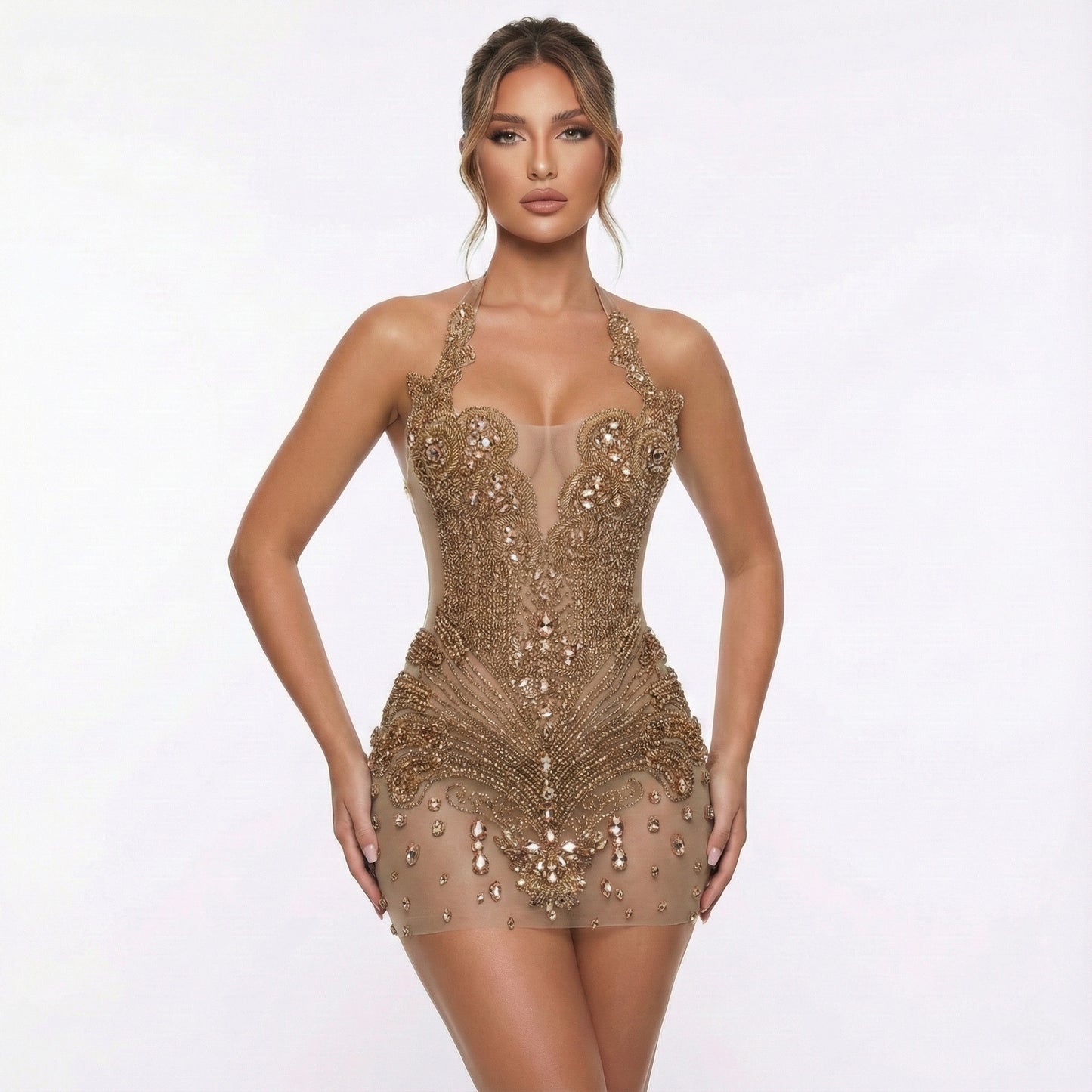 Isla Beaded Rhinestone Mini Dress V2