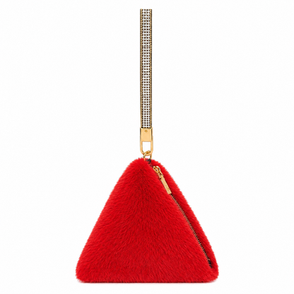 Pyramid Faux Fur Diamante Strap Bag Multiple Colors