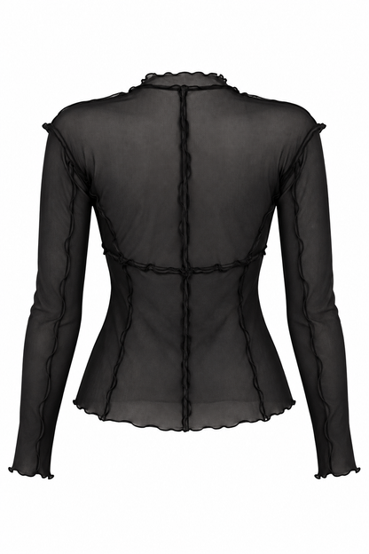Semi-Sheer Mesh Tie-Front Top