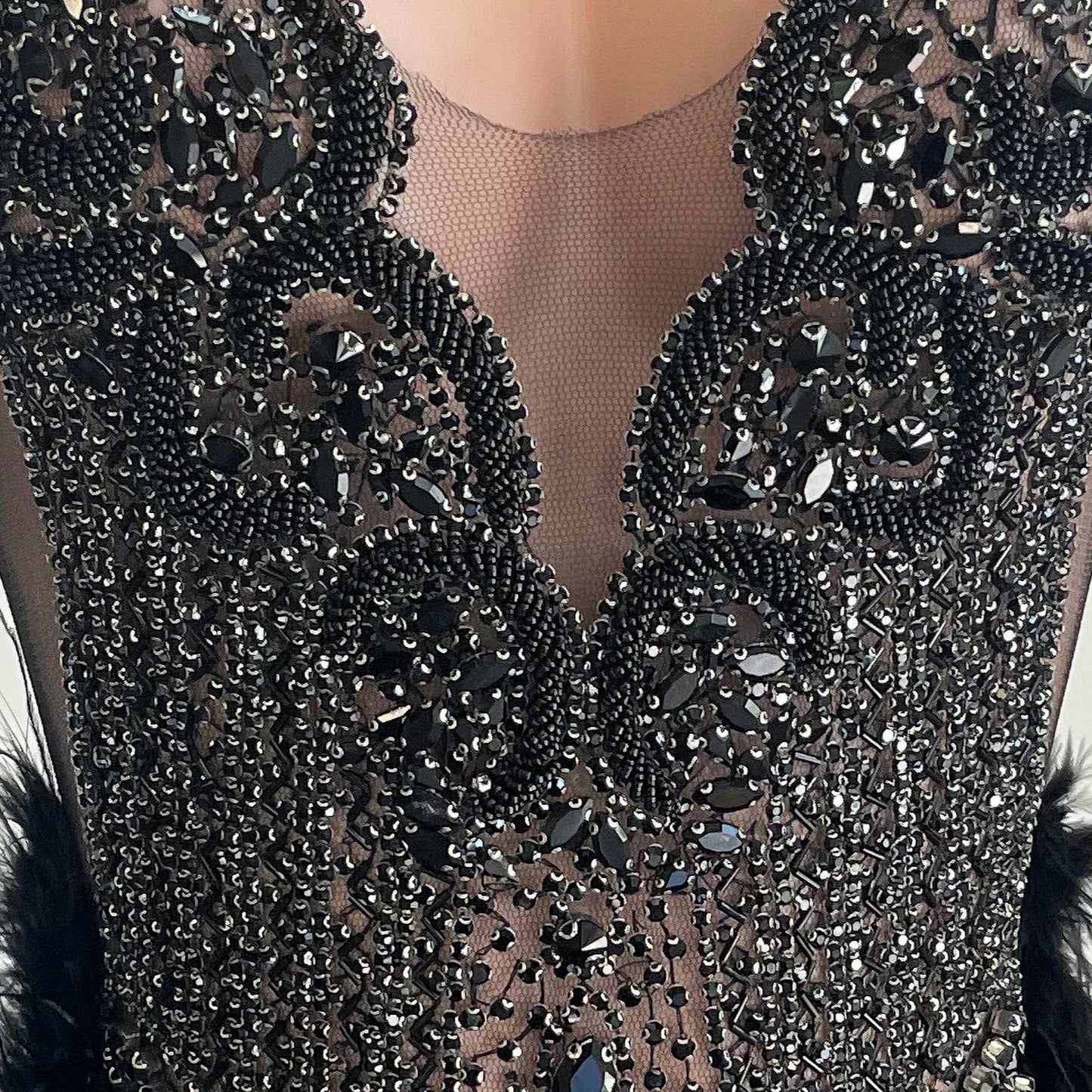 Mya Beaded Rhinestone Embellished Feather Mini Dress