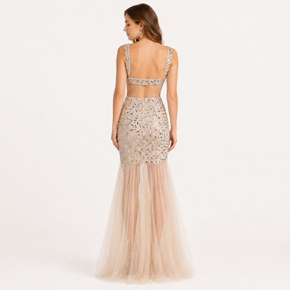 Emily Sheer Rhinestone and Mirror Mermaid Gown