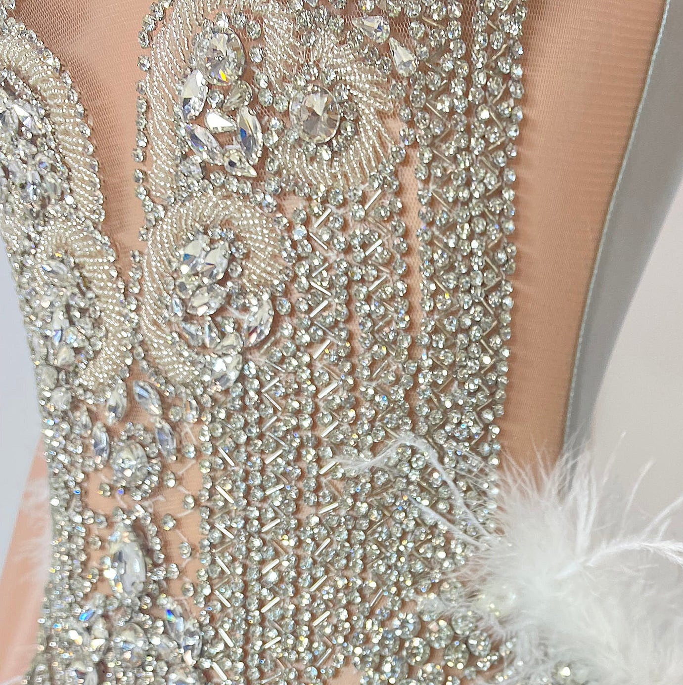 Eva Beaded Rhinestone Feather Mini Dress