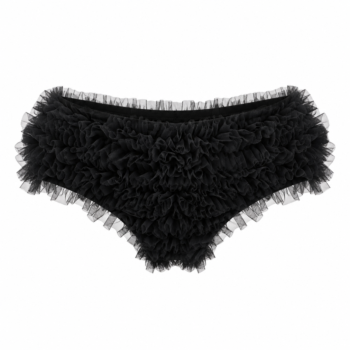 Mesh-Trimmed Ruffle Mini Shorts
