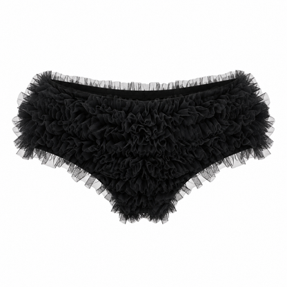 Mesh-Trimmed Ruffle Mini Shorts