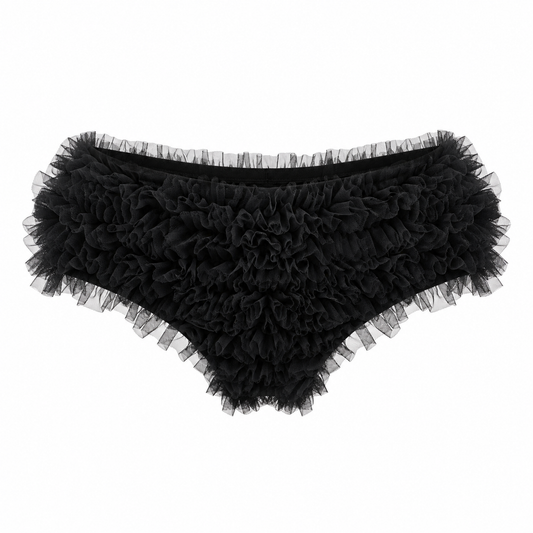 Mesh-Trimmed Ruffle Mini Shorts
