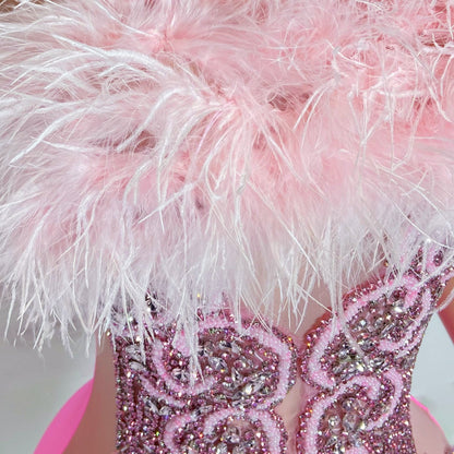 Juliana Rhinestone Beaded Feather Top Mini Dress