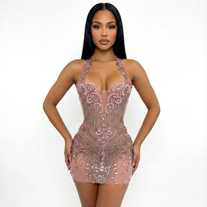 Isla Beaded Rhinestone Mini Dress V2