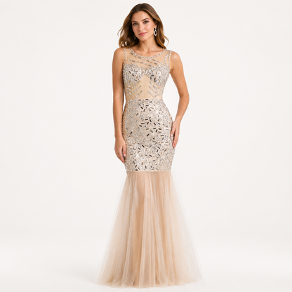 Emily Sheer Rhinestone and Mirror Mermaid Gown