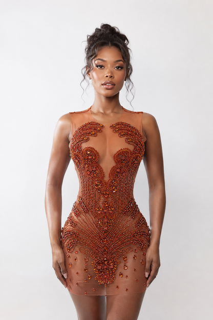 Chloe Beaded Rhinestone Mini Dress Multiple Colors
