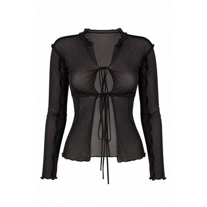 Semi-Sheer Mesh Tie-Front Top