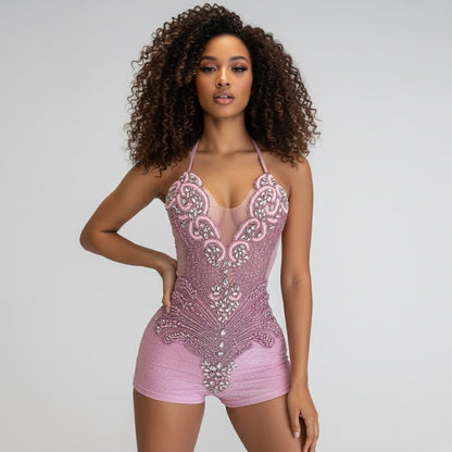 Ava Rhinestone Bodice Glitter Romper