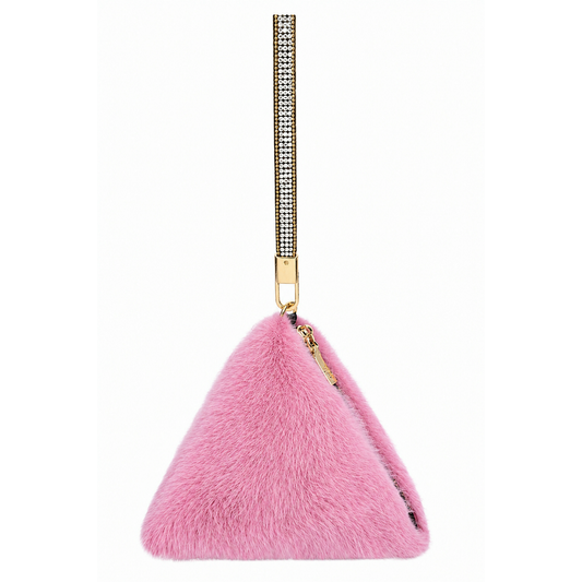 Pyramid Faux Fur Diamante Strap Bag Multiple Colors