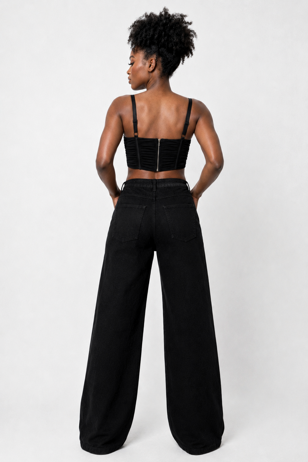 High Waisted Black Grommet Denim Jeans