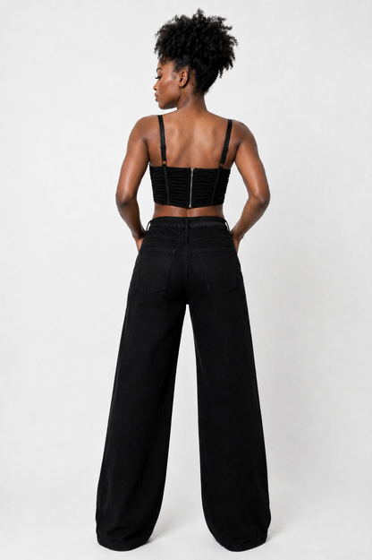 High Waisted Black Grommet Denim Jeans