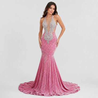 Ari Rhinestone Embellished Sequin Gown