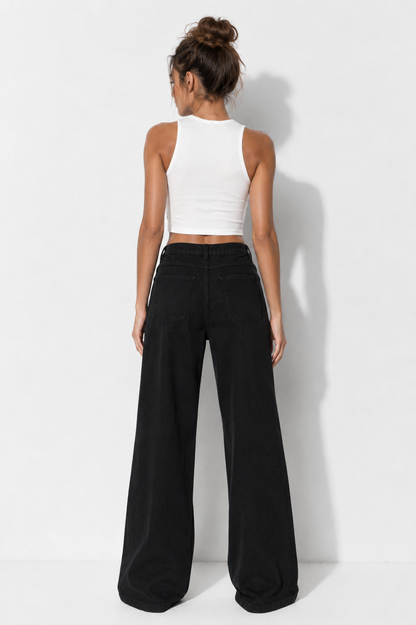High Waisted Black Grommet Denim Jeans
